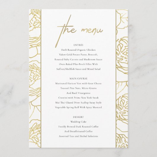 LUXE GOLD WHITE NAVY ÉLÉGANT MENU FLORAL ROSE (Devant)