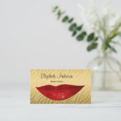 Luxe Gold Zebra Hot Red Lips Cosmetologist Visitekaartje (Staand voorkant)