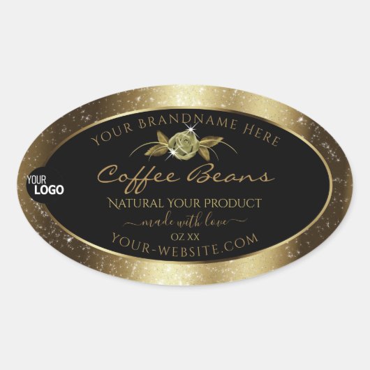 Luxe Golden Glitter Black productlabel Voeg Logo t Ovale Sticker (Voorkant)