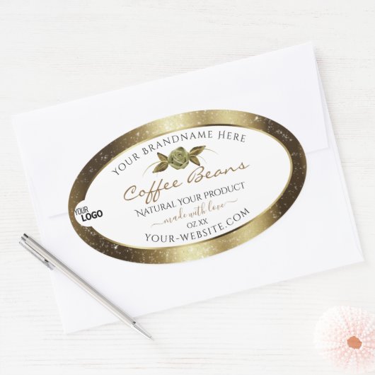 Luxe Golden Glitter White Product Label Voeg Logo  (Envelop)