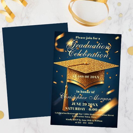 Luxe Golden Graduation Cap met Confetti Kaart