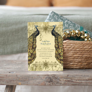 Luxe Golden Peacock huwelijksuitnodiging Kaart