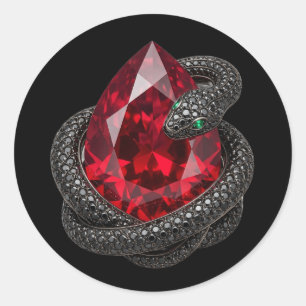 Luxe Gotische Robijnrode Edelsteen Zwarte Slang Vi Ronde Sticker