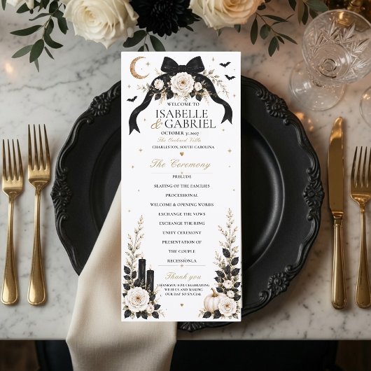 Luxe Gotische Zwarte Strik Trouwprogramma Menu