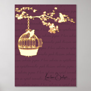 Luxe Goud abstract Modern Cherry Blossom Folie Afdrukken