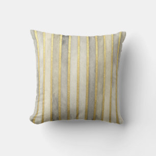 Luxe, goud Beigi grijze strepen, elegant, modern Kussen