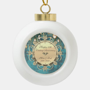 Luxe Goud Elegante Diamanten 50ste Huwelijk Keramische Bal Ornament