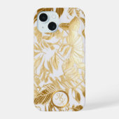 Luxe Goud en Ivoor Monstera Leaf iPhone 15 Hoesje (Achterkant)