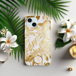 Luxe Goud en Ivoor Monstera Leaf iPhone 15 Hoesje