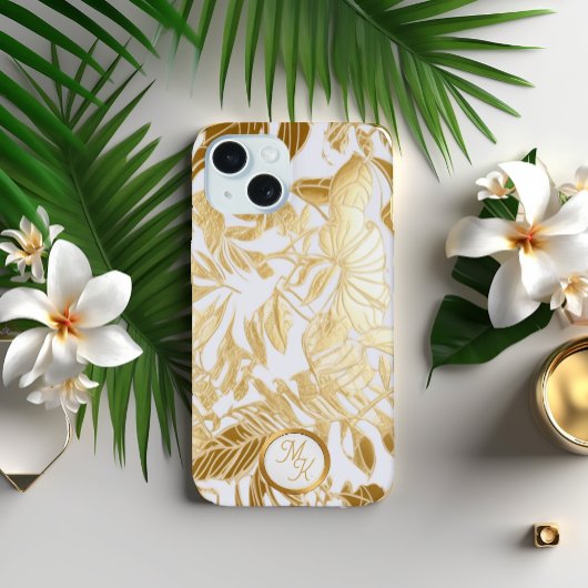 Luxe Goud en Ivoor Monstera Leaf iPhone 15 Hoesje