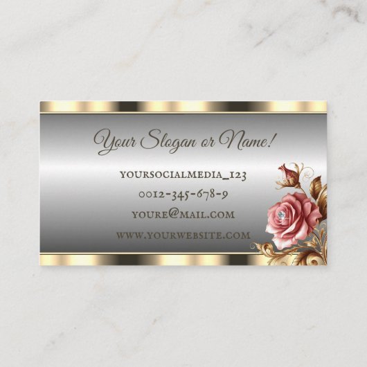 Luxe Goud en Zilveren Gradiënt Roze Roos Visitekaartje (Achterkant)