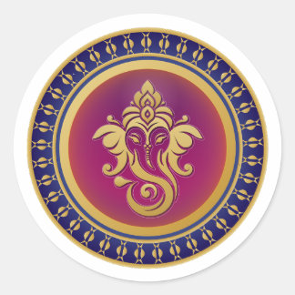 Luxe Goud Ganesha Koninklijk Blauwe Hindoe Mandala Ronde Sticker