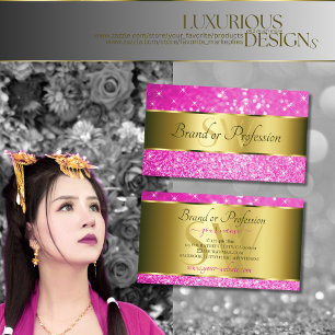 Luxe Goud Girly Pink Glitter Stars Initialen Visitekaartje