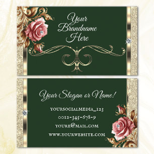 Luxe Goud Glitter Roze  Roos Donkergroen Visitekaartje