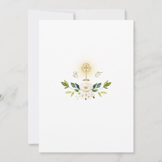 Luxe Goud Glitter Witte Bloem Heilige Communie Kaart (Achterkant)