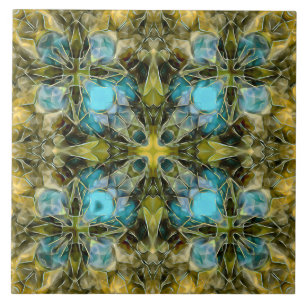 Luxe, , goud, groen, blauwgroen, ochre, patroon tegeltje