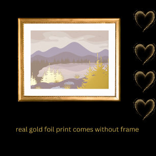 Luxe Goud lila abstract Landschap Echt Folie Afdrukken