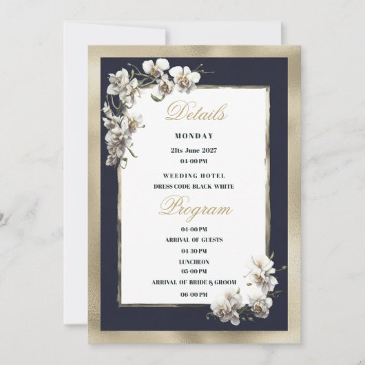 Luxe goud marine blauw wit orchidee Details Progra Kaart (Voorkant)