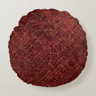 Luxe Goud Maroon Pixels, Elegant, Modern Rond Kussen