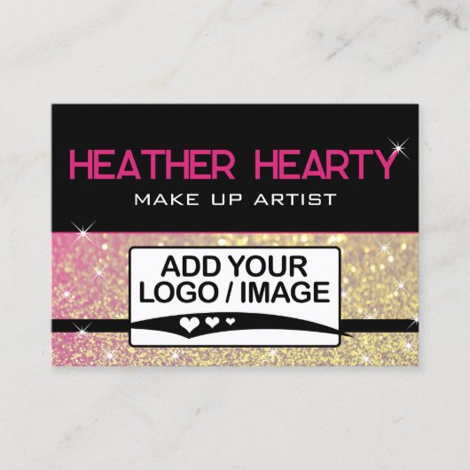 Luxe Goud Meisje Neon Roze Glitter Logo Sjabloon Visitekaartje (Voorkant)