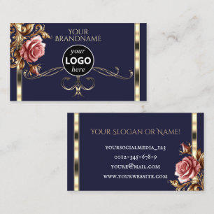 Luxe Goud  Roos Donkerblauw met Logo Visitekaartje