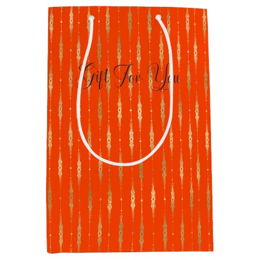 Luxe Goud & Sinaasappel geometrisch patroon Medium Cadeauzakje (Voorkant)