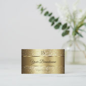 Luxe Goud Sparkling Glitter en Monogram Chic Visitekaartje (Staand voorkant)