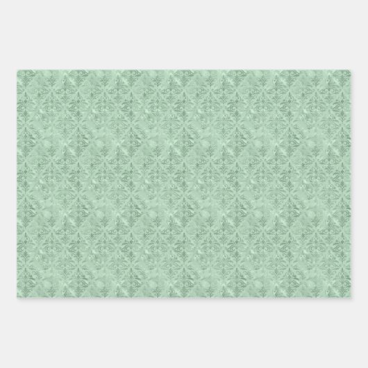 Luxe Goud, Stoffig Roze, en Groen Damast Patroon Inpakpapier Vel (Voorkant 3)