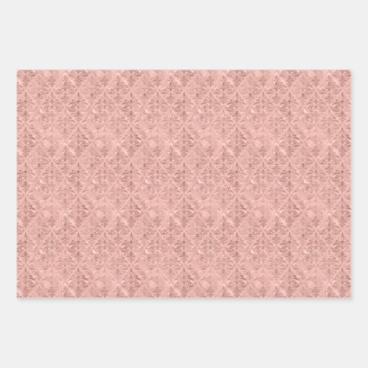 Luxe Goud, Stoffig Roze, en Groen Damast Patroon Inpakpapier Vel (Voorkant 2)
