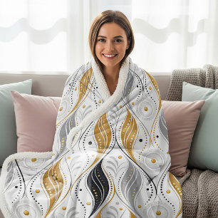 Luxe Goud Zilver Zwart Art Deco Abstract Patroon Sherpa Deken