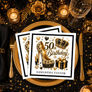 Luxe Goud Zwart Confetti 50ste Verjaardagsfeest Se Servet