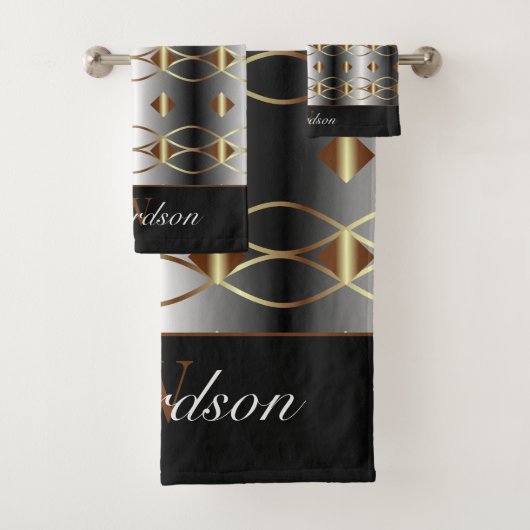 Luxe goud zwart en zilver monogram bad handdoek (Insitu)
