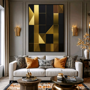 Luxe Goud Zwart Geometrisch Mozaïek Poster