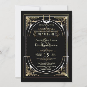 Luxe Goud Zwart Groot 20s Stijl Bruiloft Kaart