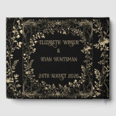 Luxe goud & zwart sepia bloemenafwerking gastenboek (Achterkant)