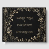 Luxe goud & zwart sepia bloemenafwerking gastenboek (Voorkant)