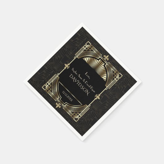 Luxe Goud Zwarte Great Gatsby Bruiloft Roaring Twi Servet (Hoek)