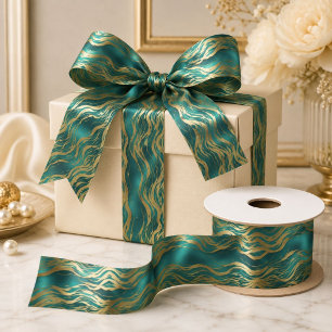 Luxe goudbeige werveling turquoise turkooisblauw lint