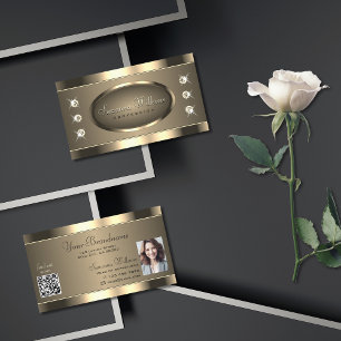 Luxe Goudbruin met Juwelen QR Code en Foto Visitekaartje