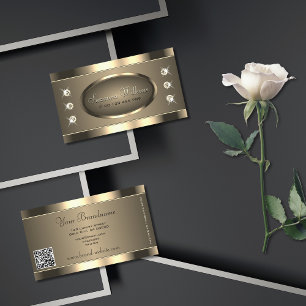 Luxe Goudbruin met Steentjes en QR Code Visitekaartje
