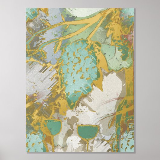 Luxe gouden abstracte druiven Fine Art Real Folie Afdrukken (Voorkant)