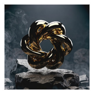 Luxe Gouden Abstracte Geometrische Sculptuur - Mod Foto Afdruk