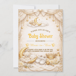 Luxe Gouden Baby Shower Uitnodiging met Teddibeer