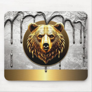 Luxe Gouden Beer Embleem Metaal Stijl 🐻 Muismat