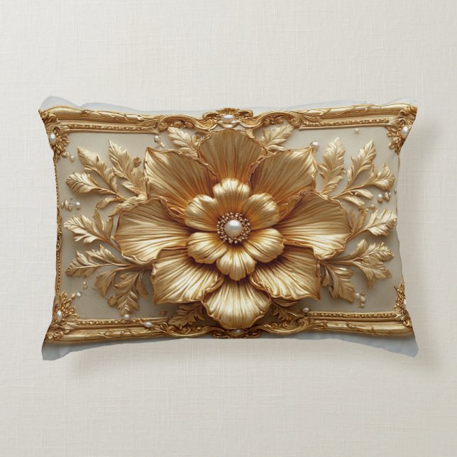 Luxe Gouden Bloem Frame Accent Kussen (Voorkant)