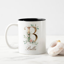 Luxe gouden bloem initiale B tweekleurige koffiemo