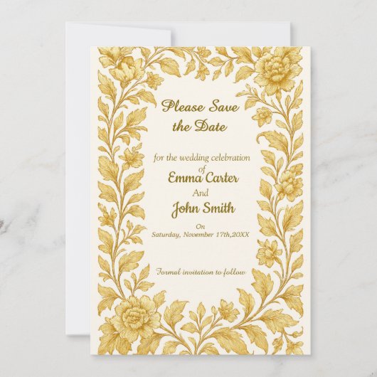 Luxe Gouden Bloem Save the Date (Voorkant)