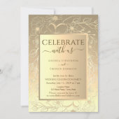 Luxe Gouden Bloemachtige Bruiloftsreceptie Kaart (Voorkant)