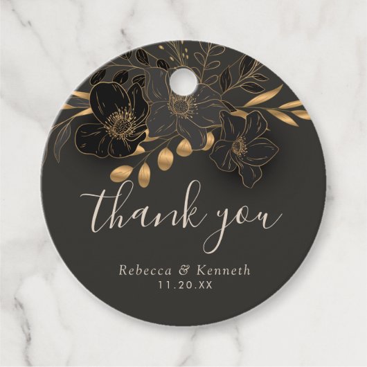 Luxe gouden bloemen minimalistische bruiloft Dank  Bedankjes Labels (Voorkant)