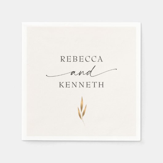 Luxe gouden bloemen minimalistische bruiloft servet (Voorkant)
